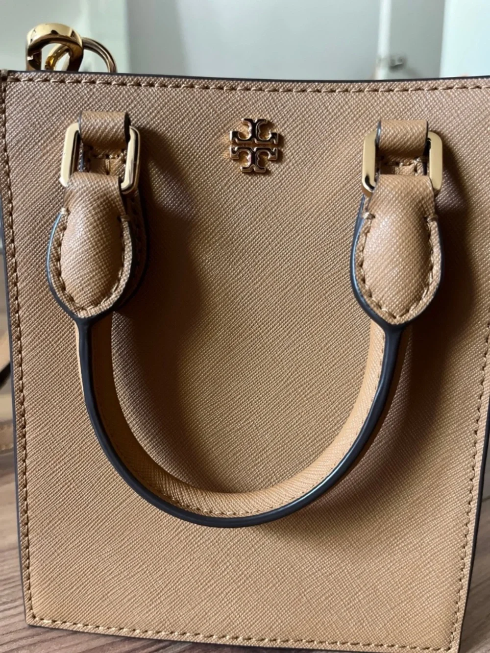 Tory Burch Emerson Tan Cardamom Mini Shopper Tote Crossbody Purse